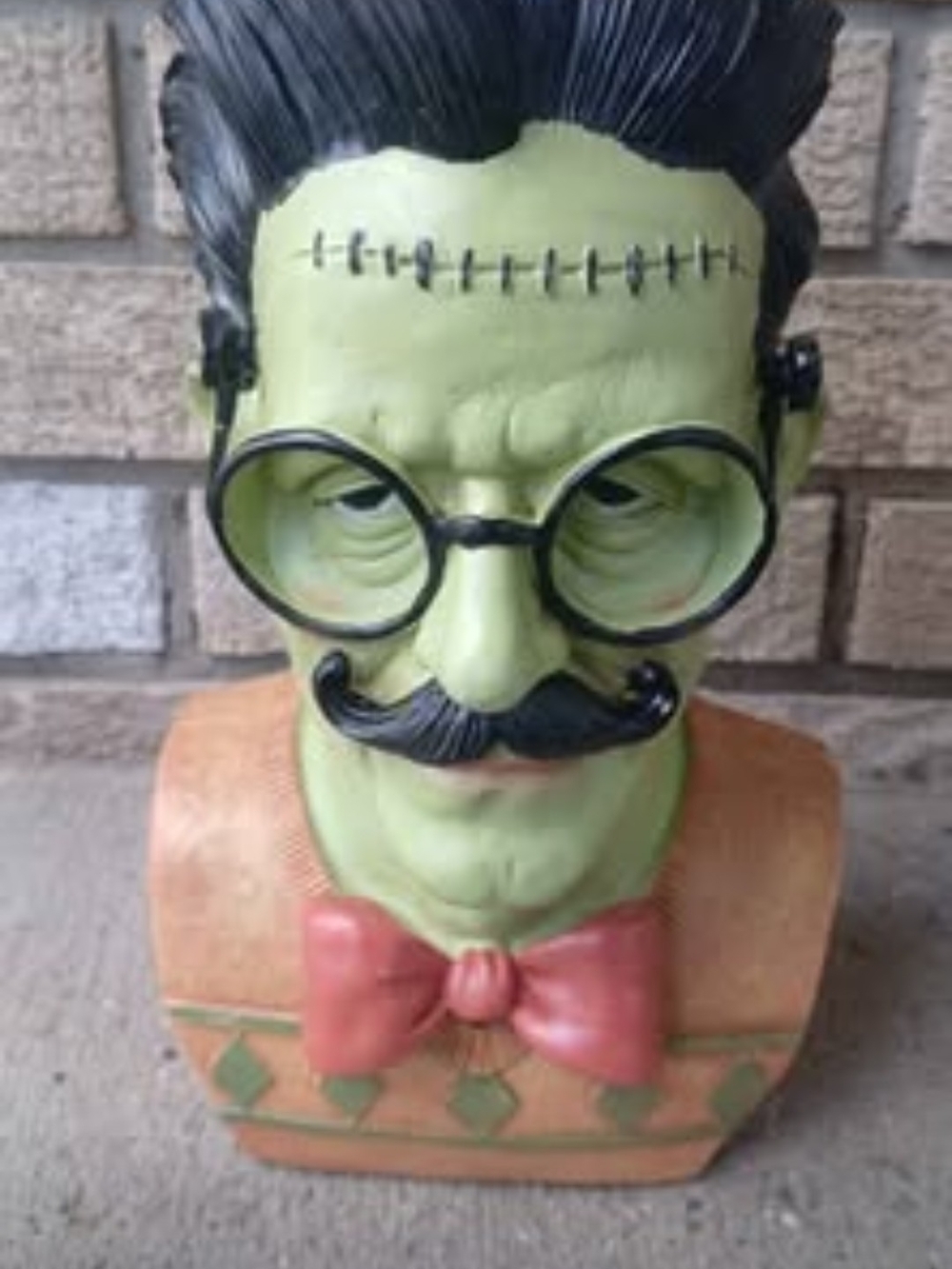Novelty Frankenstein Bust Figurine in Green with Pink Bow - Home Accents